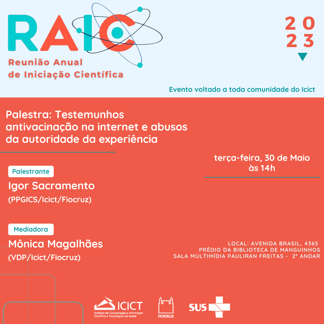 Cartaz da Palestra com a logo da Reunião Anual de Iniciação Científica da Fiocruz